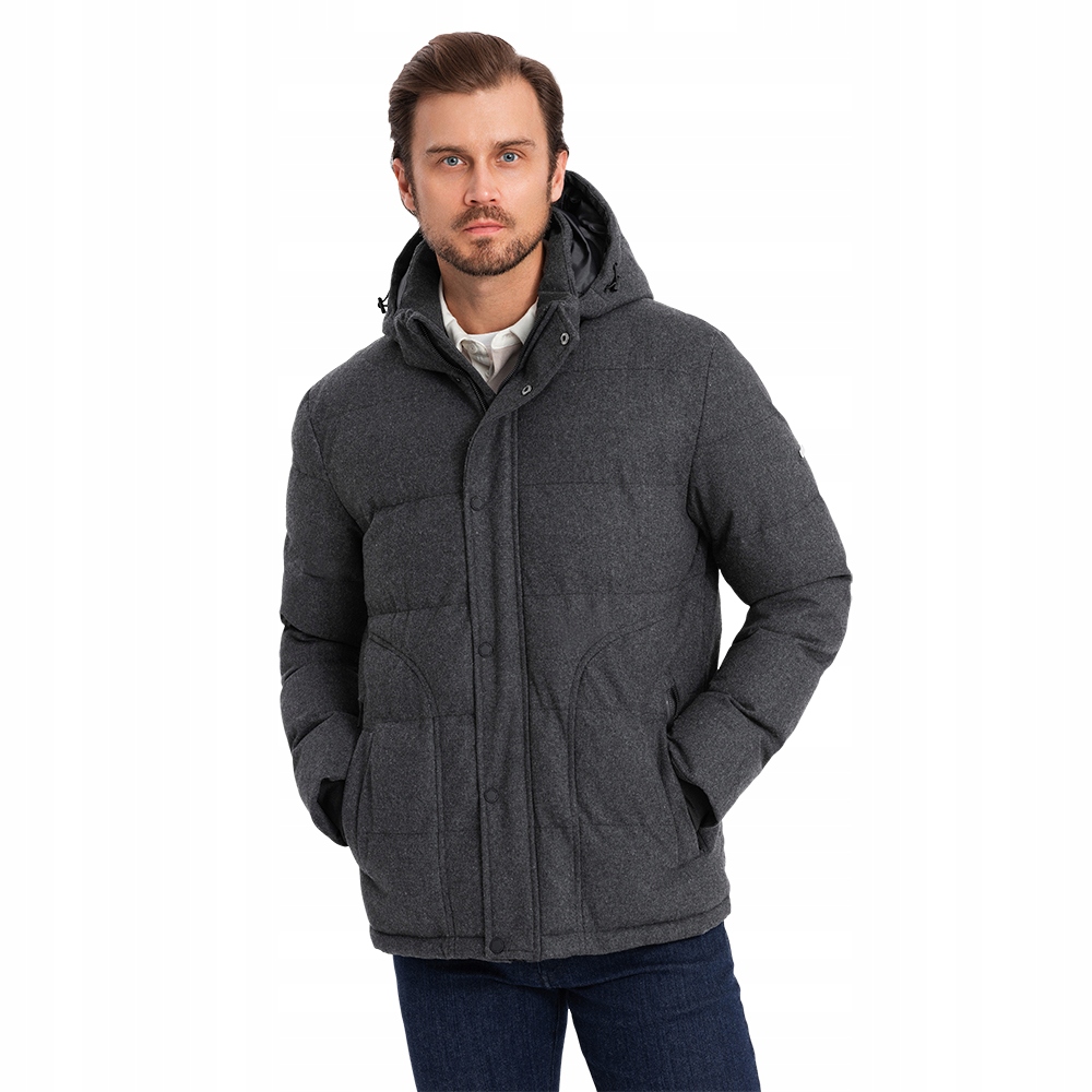 Teplá pánská zimní bunda černá odepínací kapuce Ombre OM-JAHP-0203 V2 vel. L