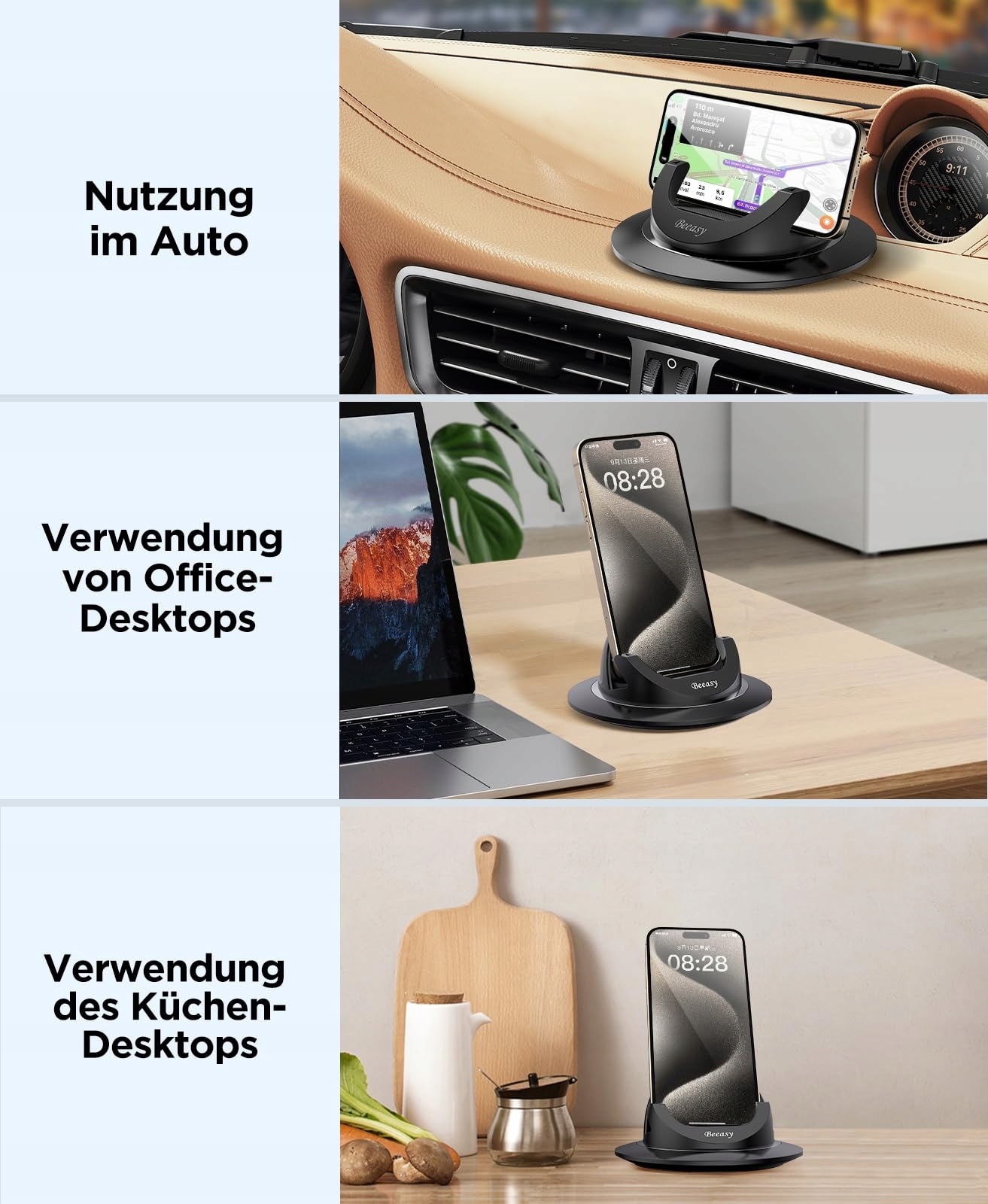 BEEASY Uchwyt Samochodowy Na Telefon 360° Do iPhone Android — miniatura 7