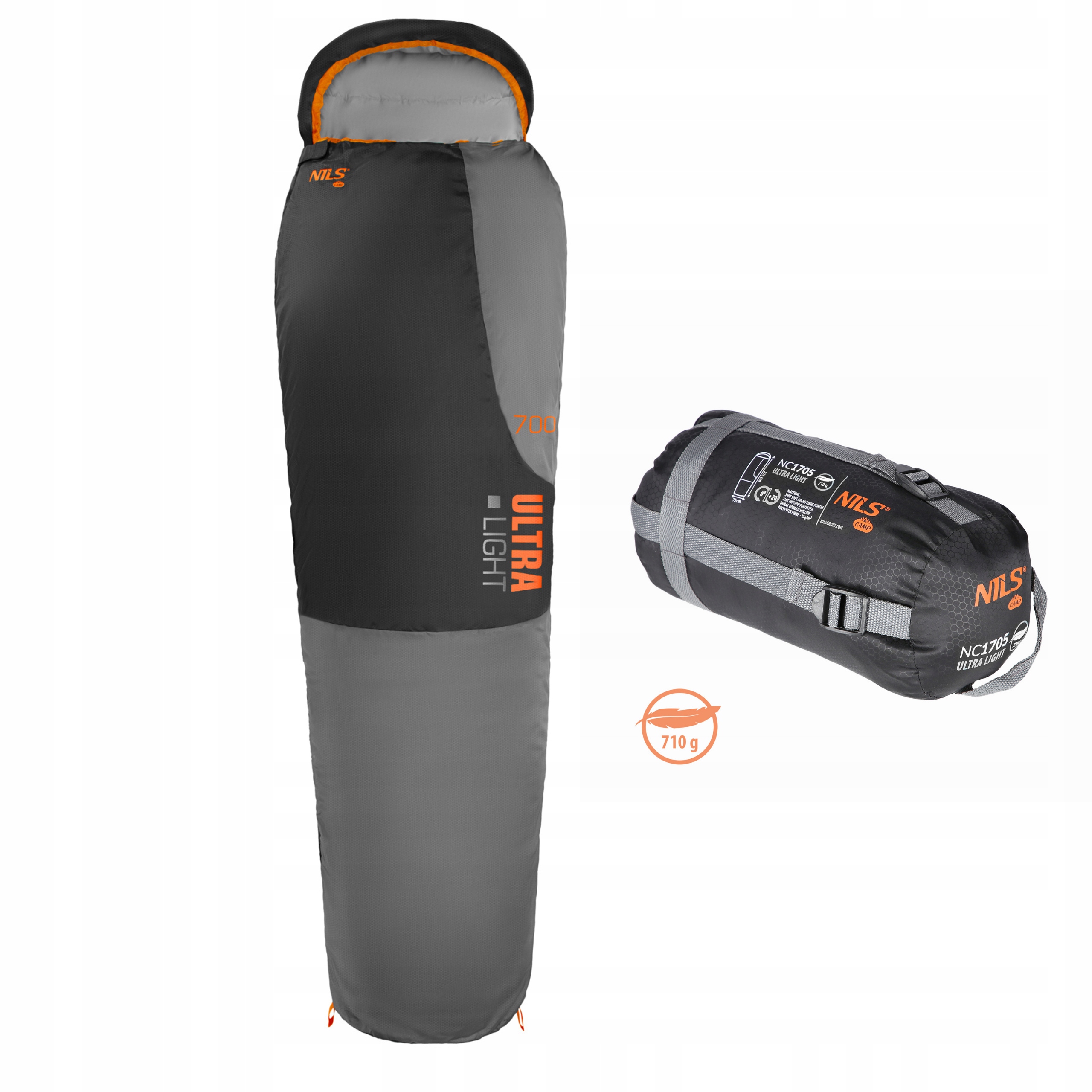 Letní turistický spací pytel Malý do batohu 710 g Šedopomerančový Nils Camp