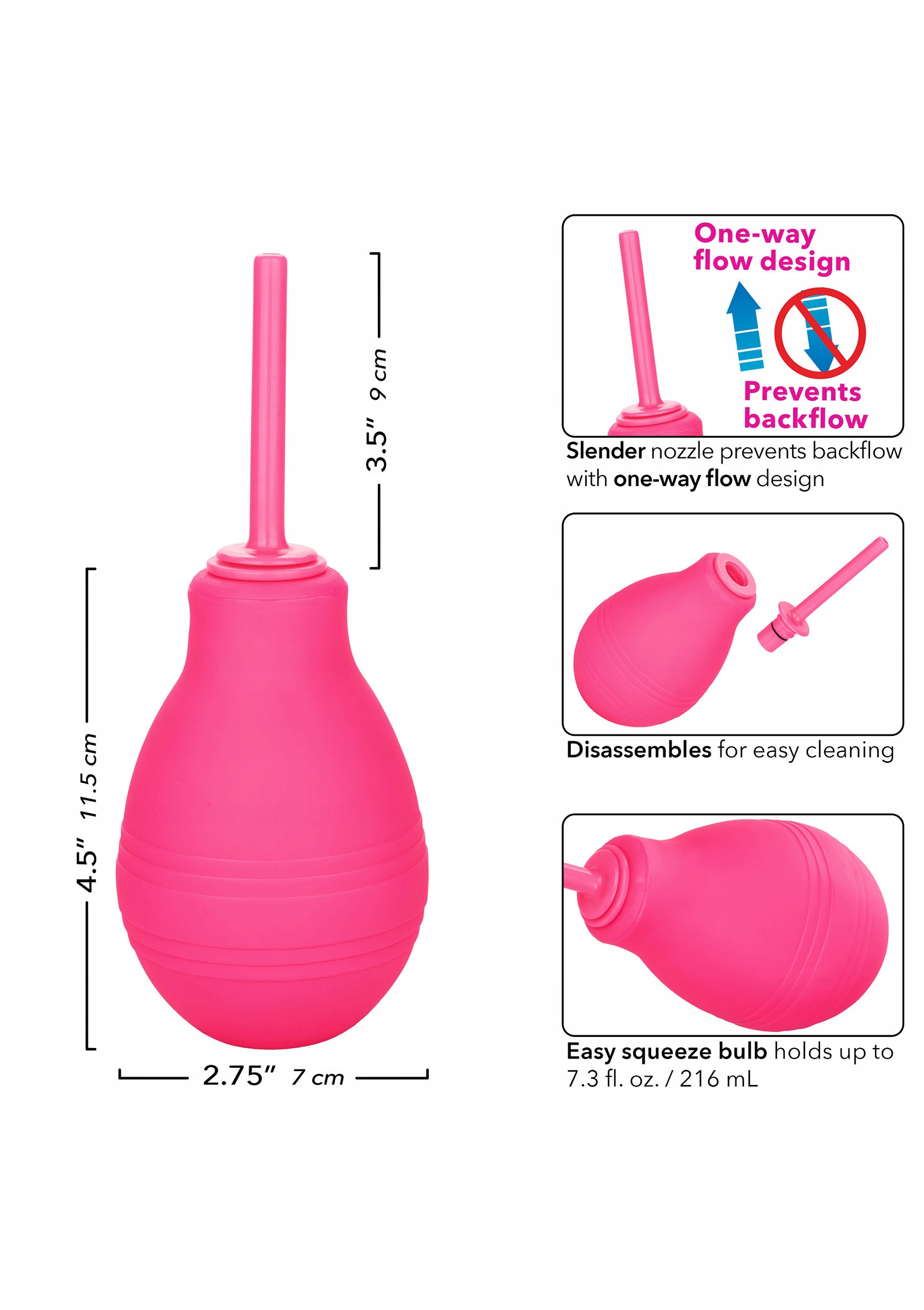 CalExotics Cheeky One-Way Flow Gruszka do lewatywy różowa Długość (cm) 11.5 cm