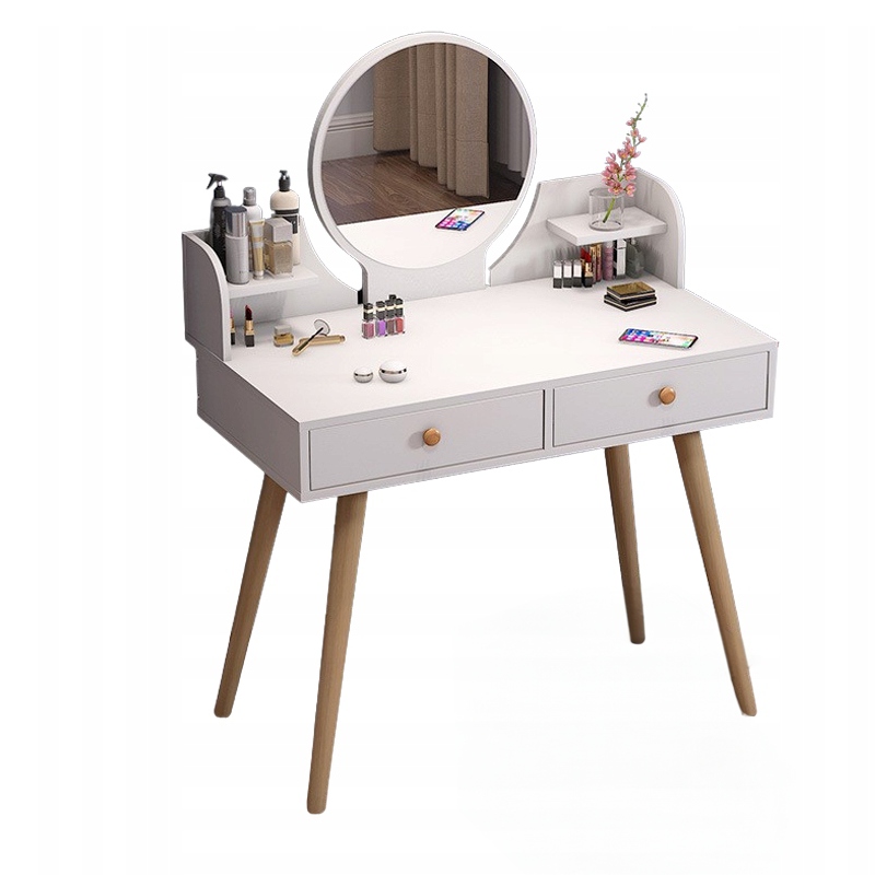 Toaletní Stolek Se Zrcadlem Make-up Bílý Se Zásuvkami Loft Vizáž Velký