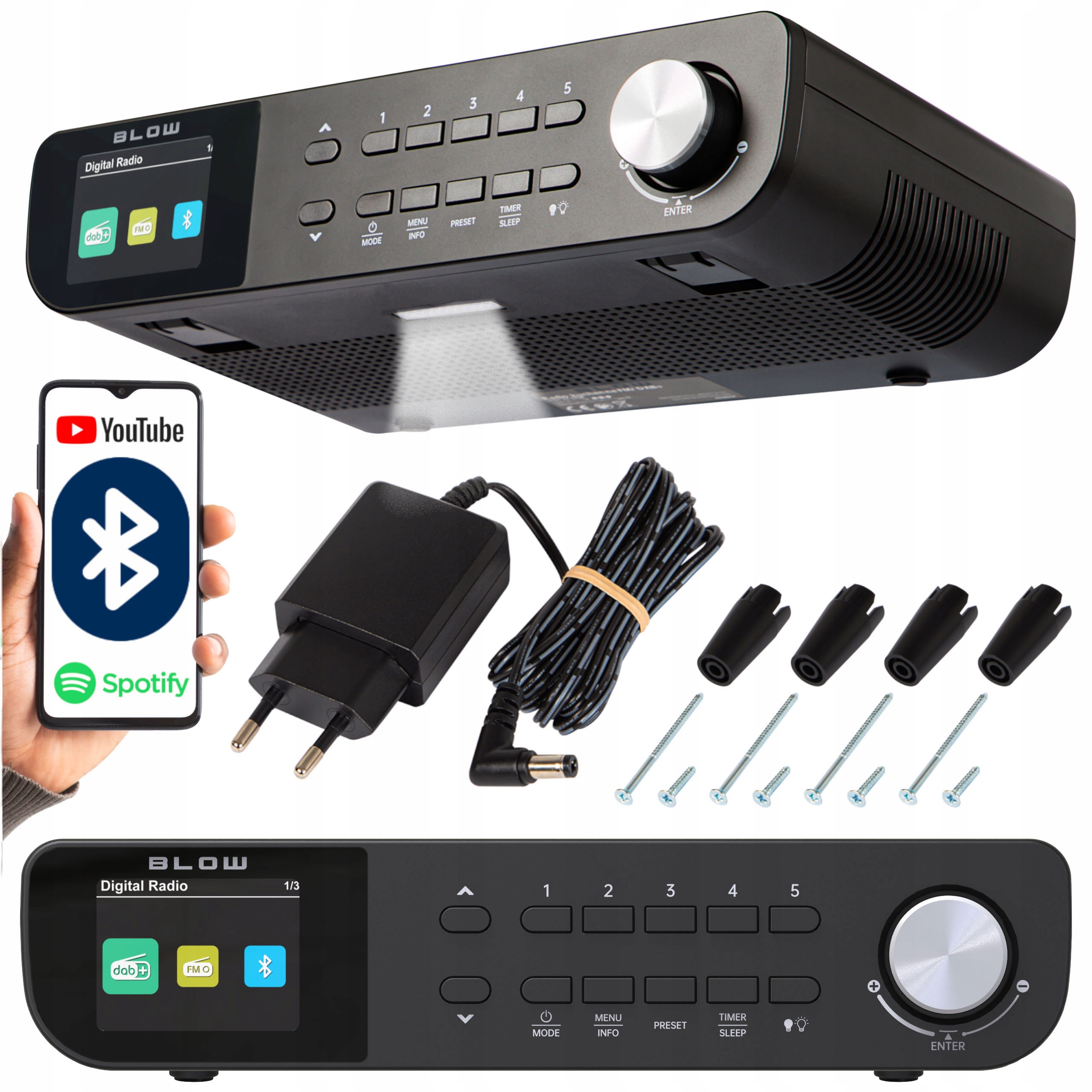 RADIO KUCHENNE PODWIESZANE PODSZAFKOWE FM/DAB+ BLUETOOTH ANTENA LCD LATARKA