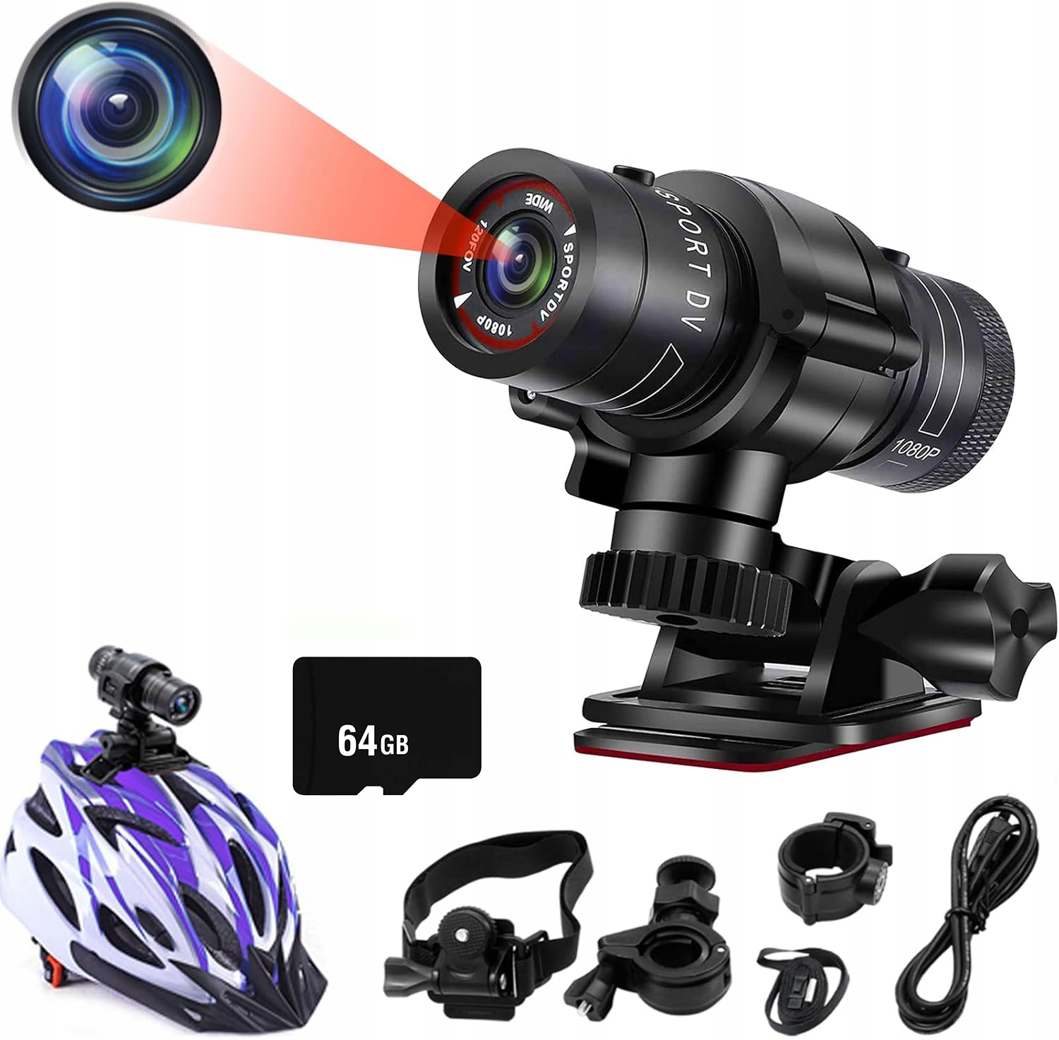 Sportovní Kamera 1080P Full Hd, Cyklistická Přilba, Videokamera, Voděodolná