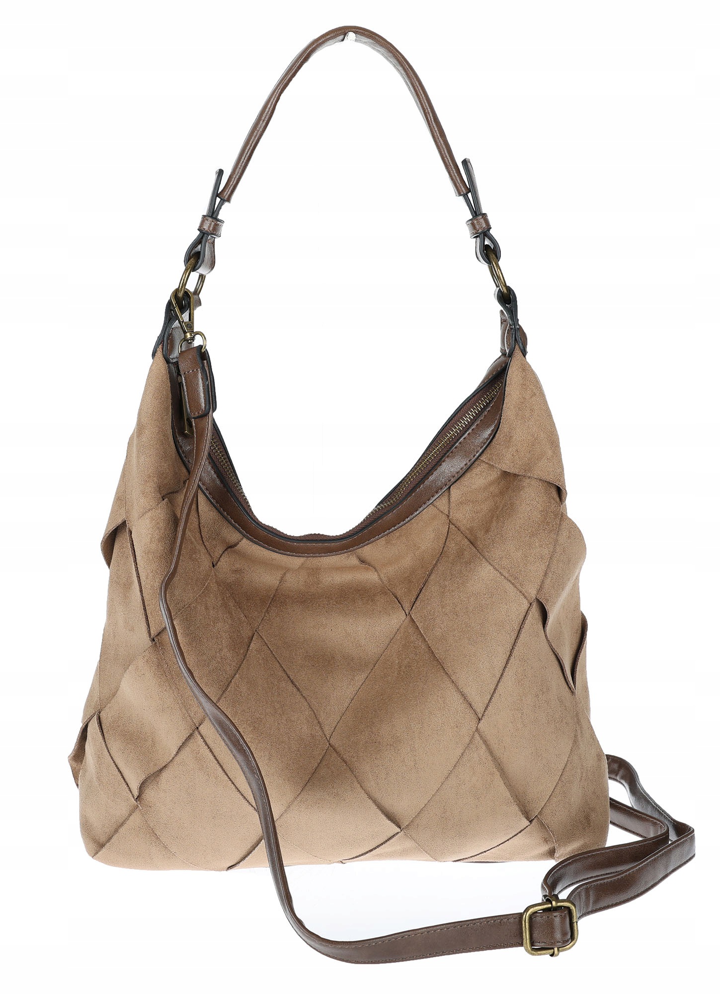 Dámská shopper kabelka, semišová taška, pletená přes rameno, taška TB49 Béžová