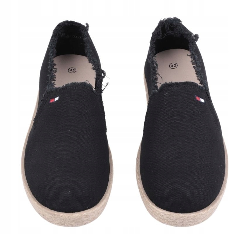 CZARNE ESPARDYLE MĘSKIE WSUWANE TRAMPKI PŁASKIE TENISÓWKI WKŁADKA EKOSKÓRA Rozmiar 41