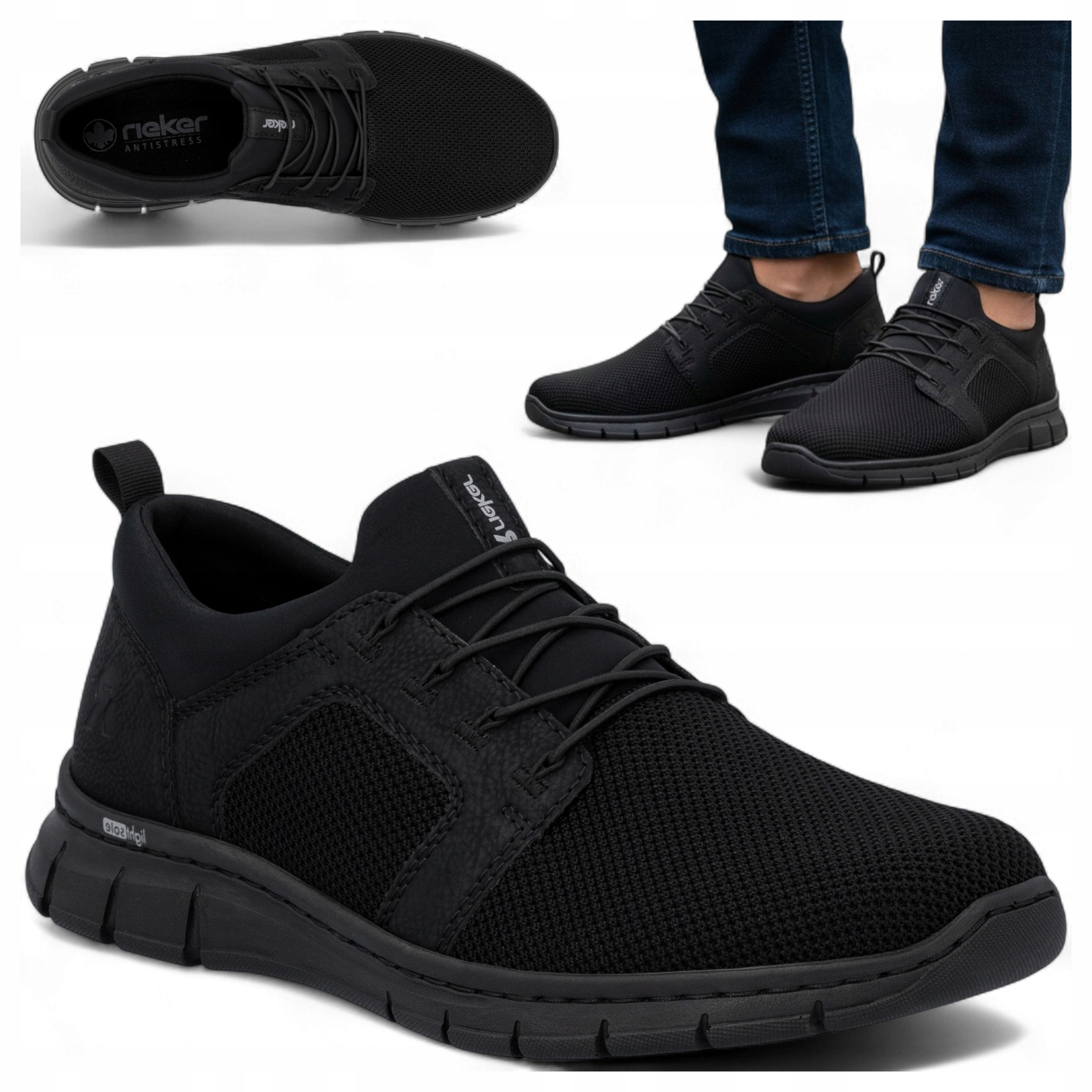 Rieker Pánské tenisky 43 Polobotky Letní nazouvací Prodyšné Sport Černé
