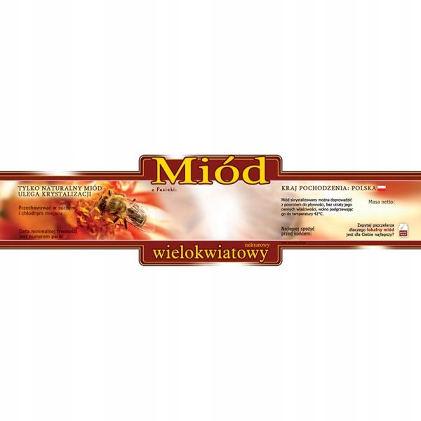 PACZKA ETYKIET/NAKLEJEK OZDOBNYCH NA MIÓD WIELOKWIATOWY (100SZT)
