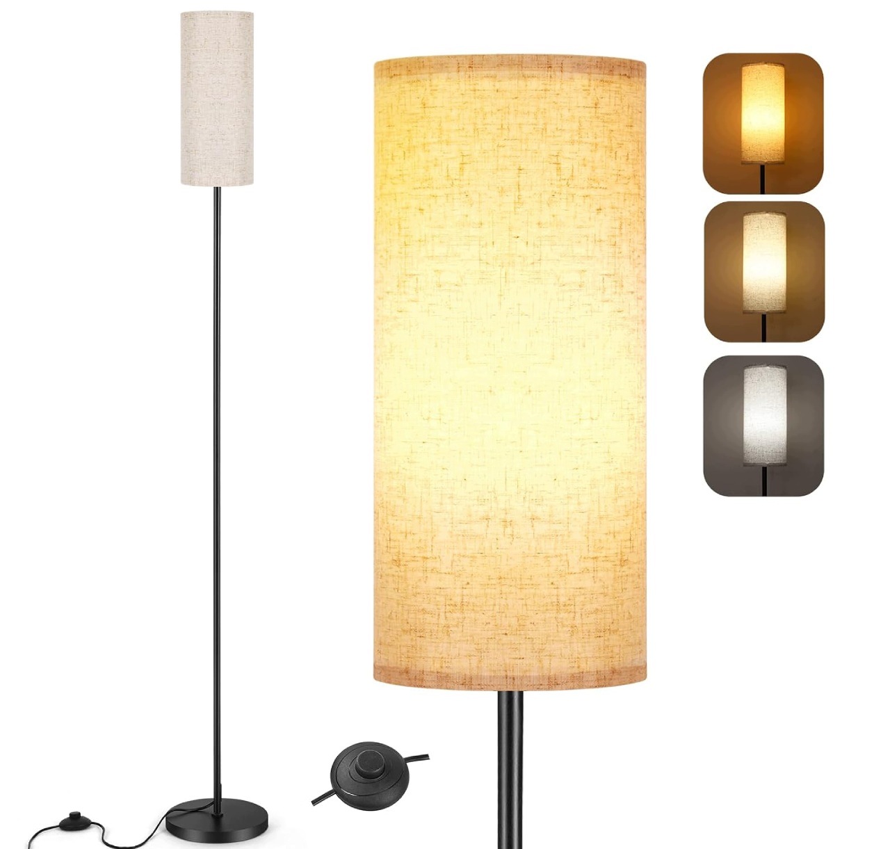 12W Stojací Led podlahová lampa 175 cm pro čtení Abažur Béžová E27