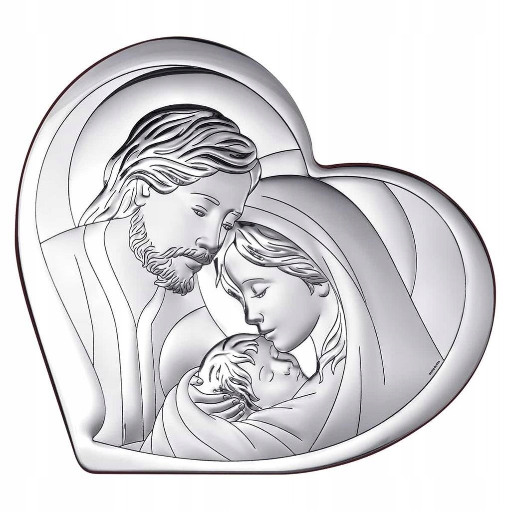 Obraz Srebrny Święta Rodzina Pamiątka Chrztu Ślubu Stan opakowania oryginalne