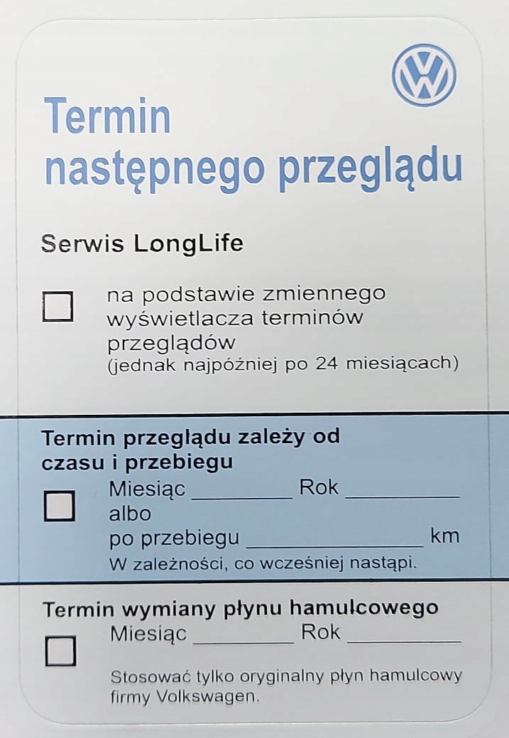 

Naklejka nalepka serwis LongLife termin przeglądu