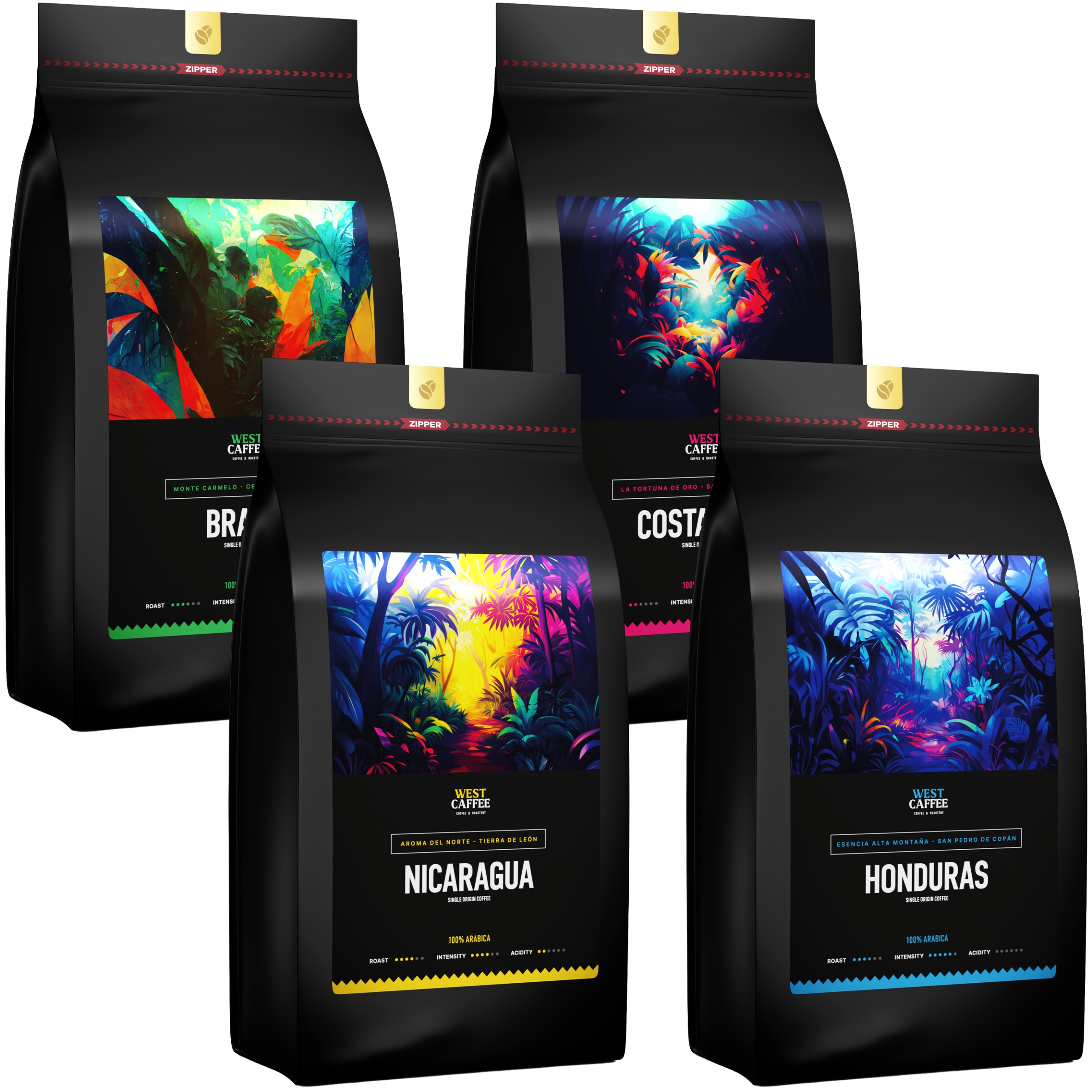 Levně Káva Zrnková 4 kg Set Brazil Kostarika Honduras Nikaragua Čerstvá!