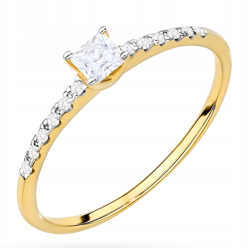 Zlatý Prstýnek pr. 585 14k s čtvercovým briliantem 0,22 ct