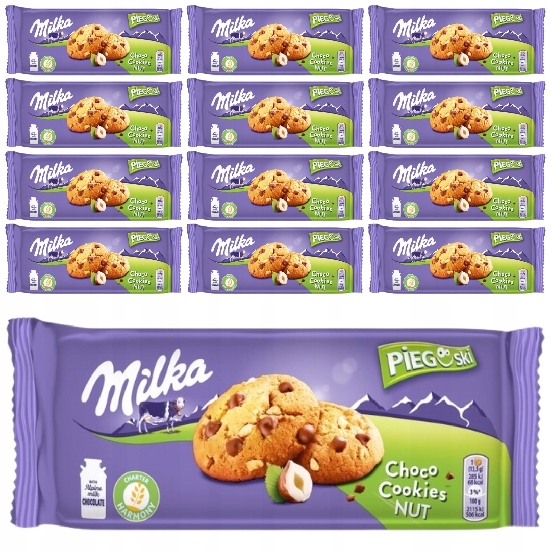 Levně Milka Pieguski sušenky s kousky čokolády a ořechy 135 g x 12 ks