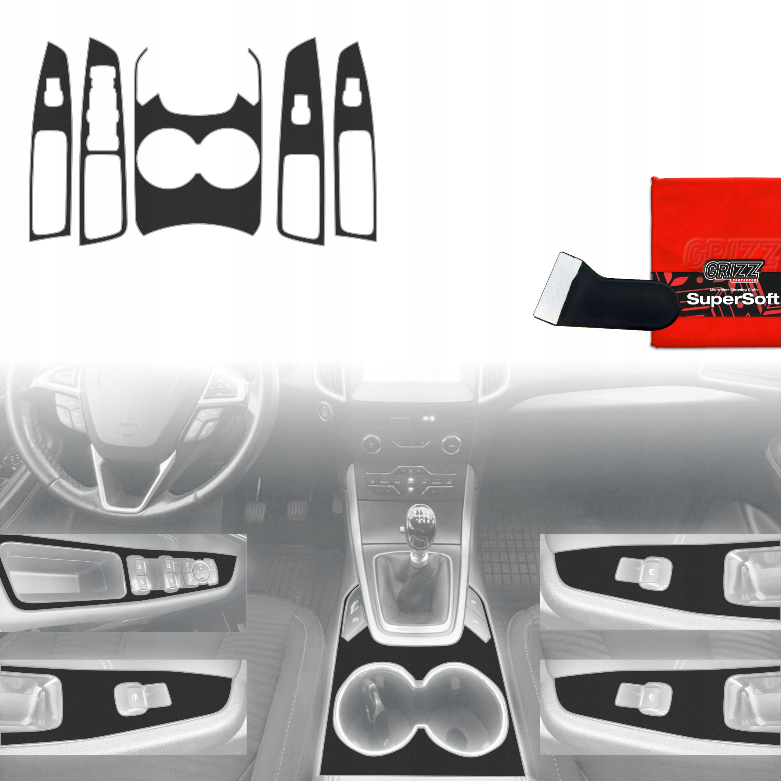 Fólie do interiéru Ford S-Max MK2 (2015-2023) Grizz 5v1 Černá Antiotisková