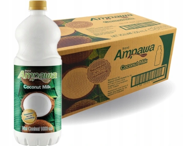 Tajskie Mleko mleczko Kokosowe 12x1L 90% kokosa, zakręcana butelka Ampawa