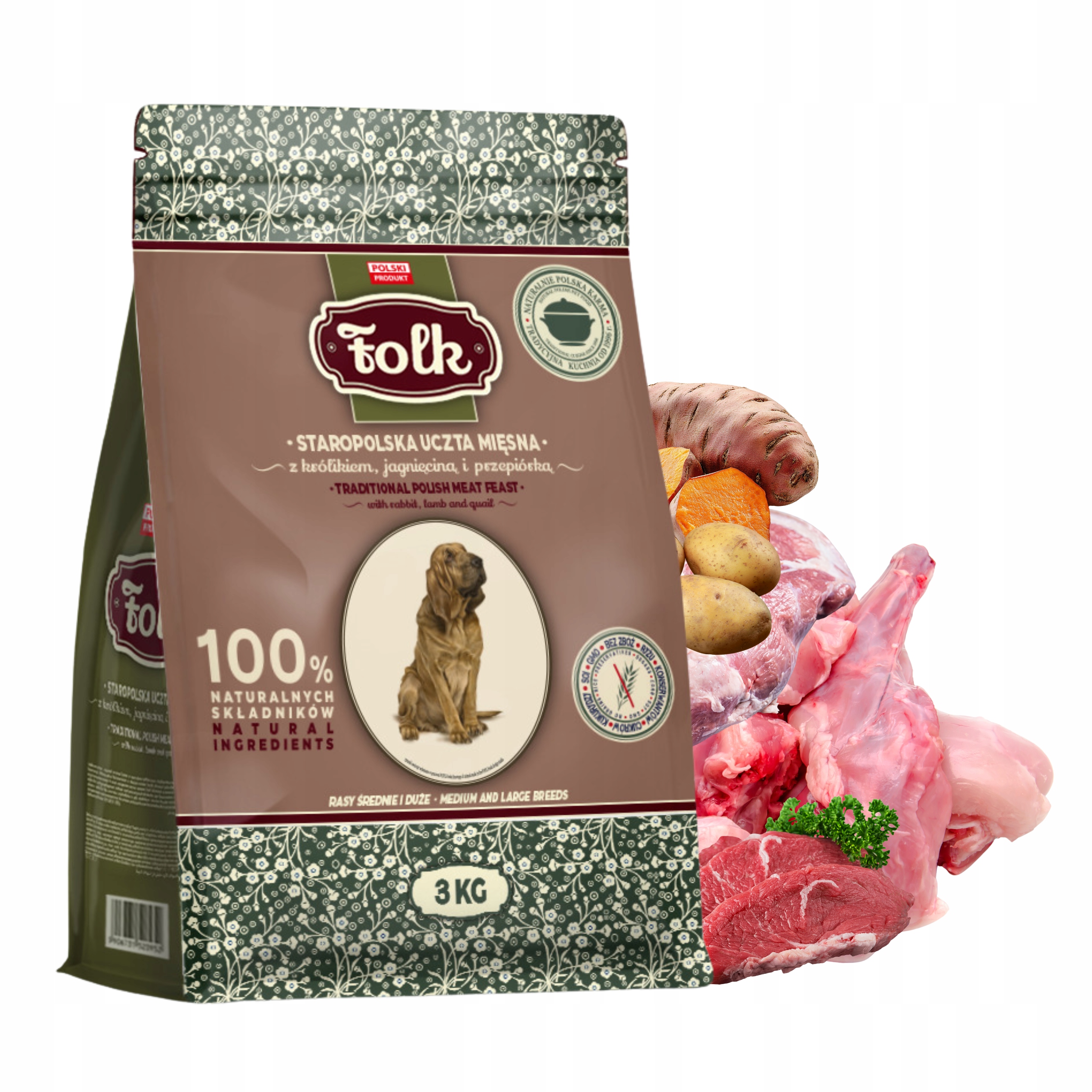 Levně Folk Krmivo pro psy středních plemen Staropolska Hostina králík jehněčí 3 kg