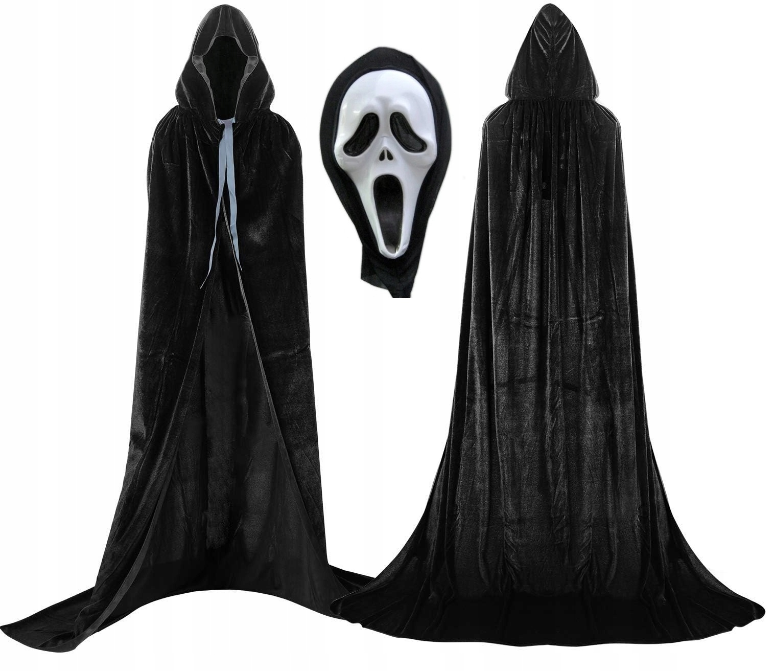 Kostým Halloween Smrt Černá Plášť Kabát Velur Maska Křik L