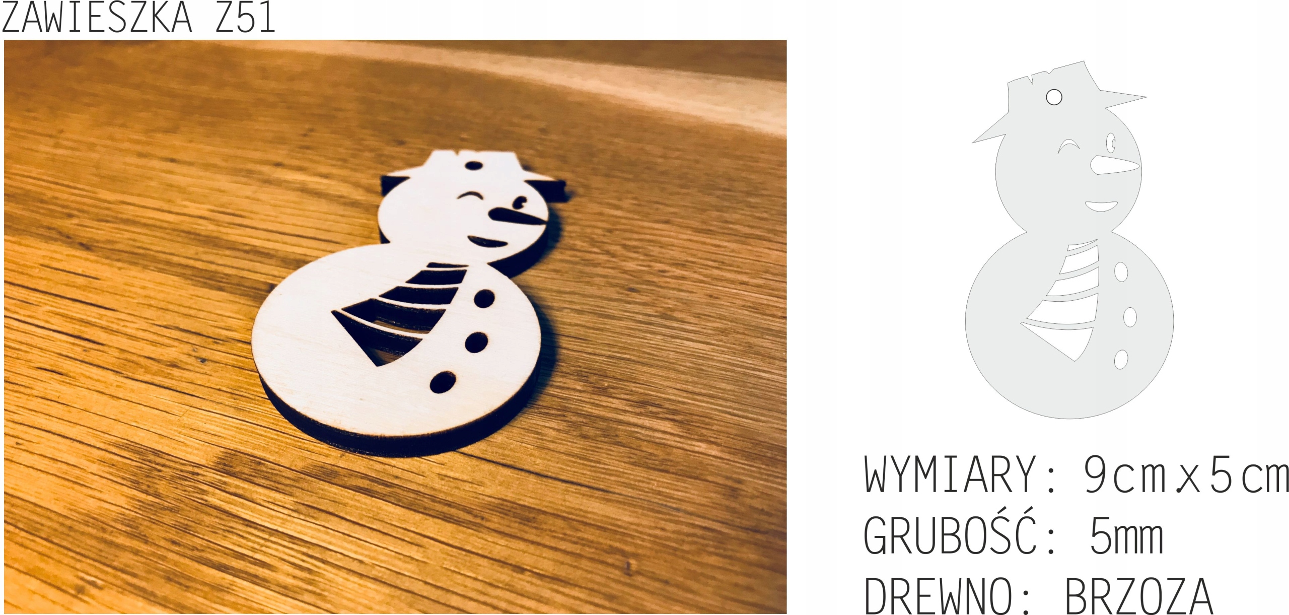 OZDOBY ŚWIĄTECZNE CHOINKOWE DREWNIANE Z51 3 szt. Marka inna