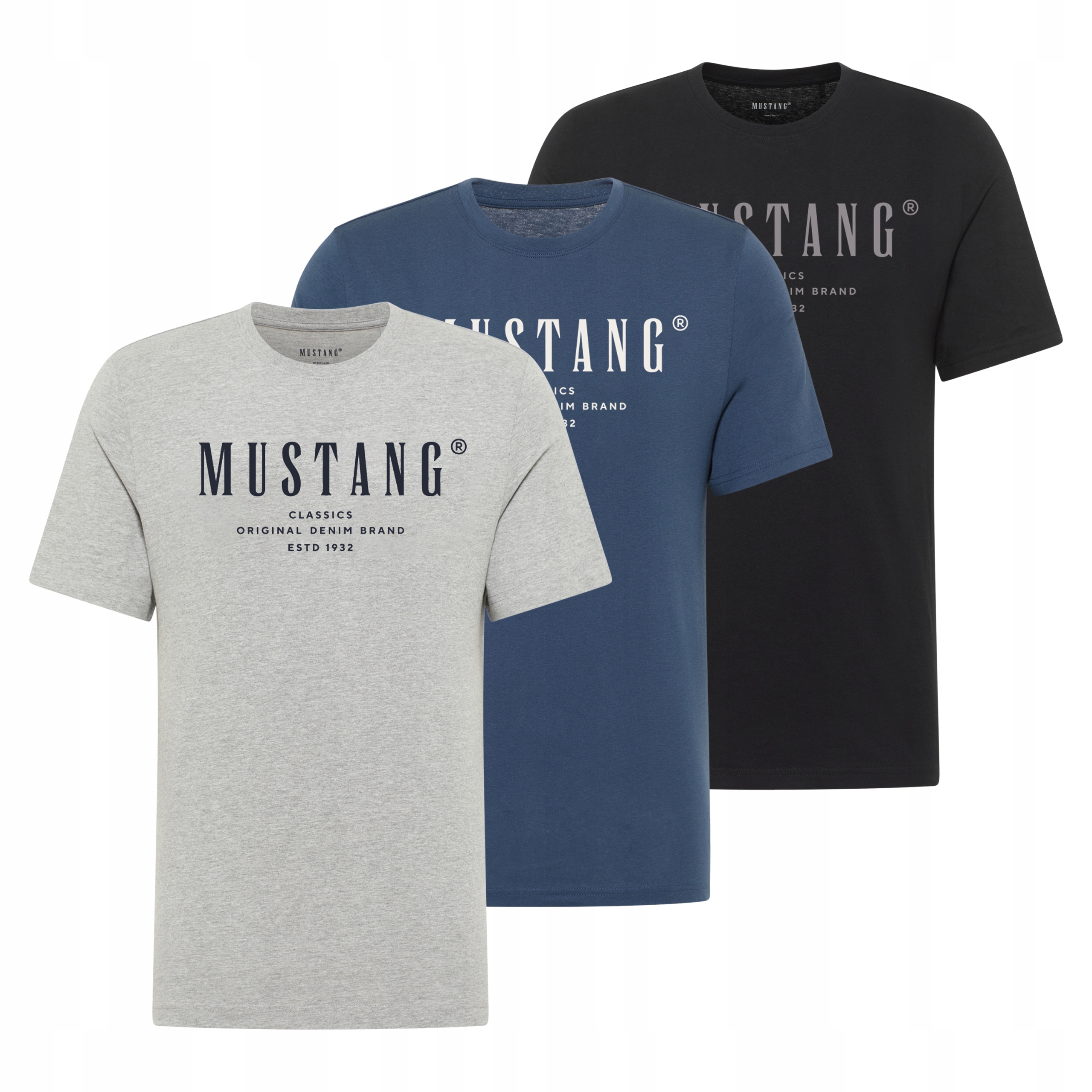 Mustang 3Pak Pánské bavlněné tričko Logo Basic T-Shirt M
