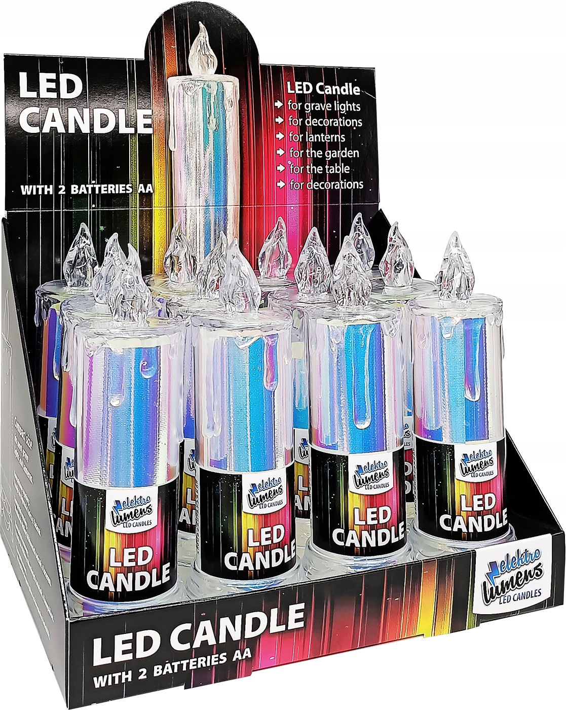 12 X ŚWIECA ELEKTRYCZNA AKRYLOWA LED WKŁAD RAINBOW BATERIE AA W ZESTAWIE