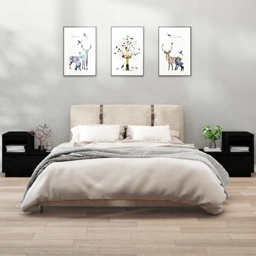 Nočné stolíky, 2 ks, čierne, 60x34x51 cm, masívne borovicové drevo