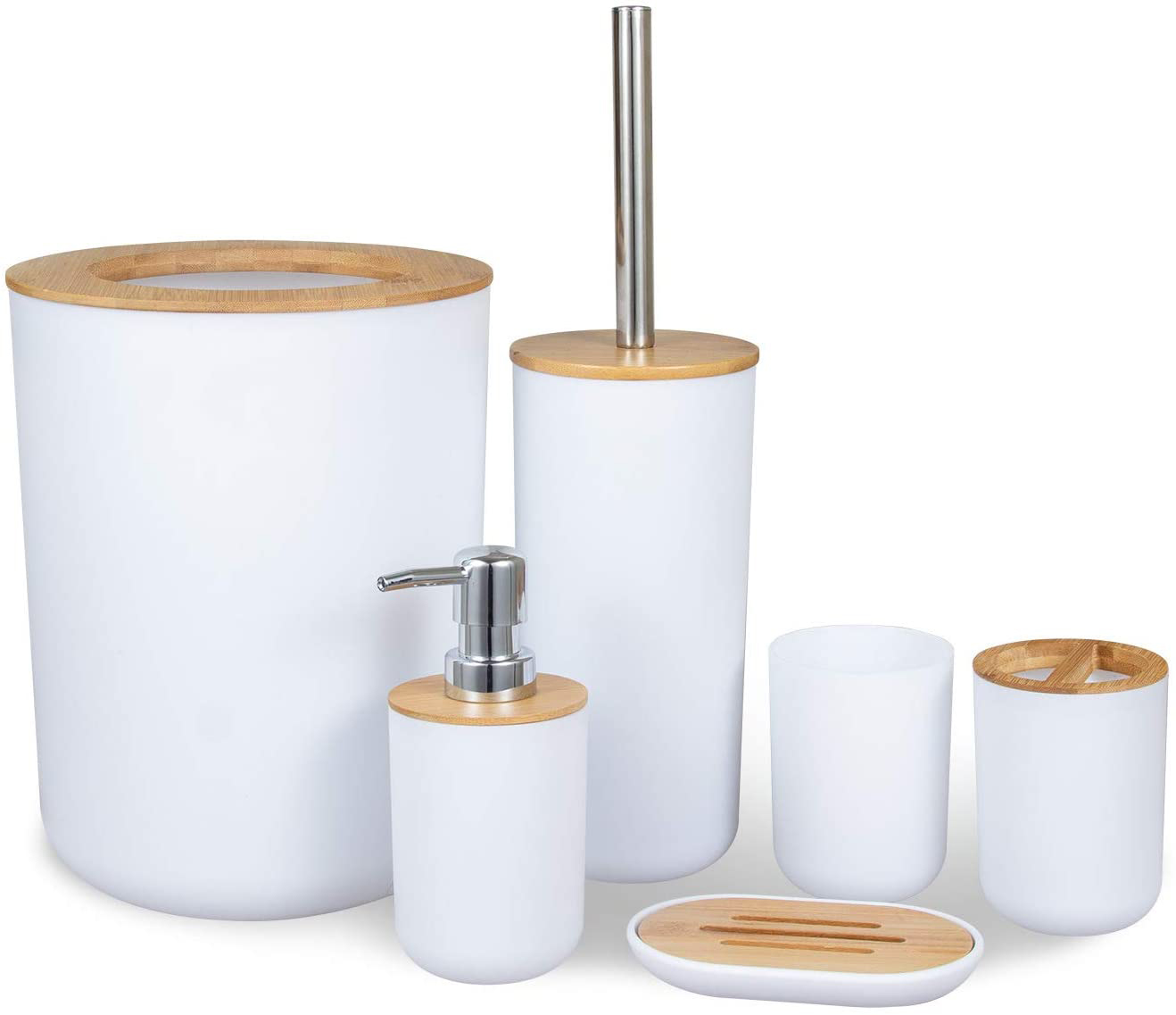 Koupelnový Set Příslušenství Hrnek Mýdlenka Wc Kartáč Dávkovač Bílý