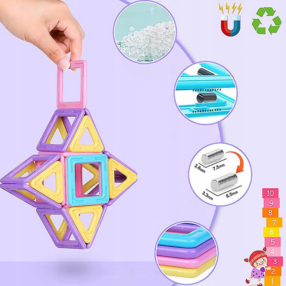 KLOCKI MAGNETYCZNE EDUKACYJNE KONSTRUKCYJNE PANELE ZESTAW EDUKACYJNY 3D x42 Marka bez marki