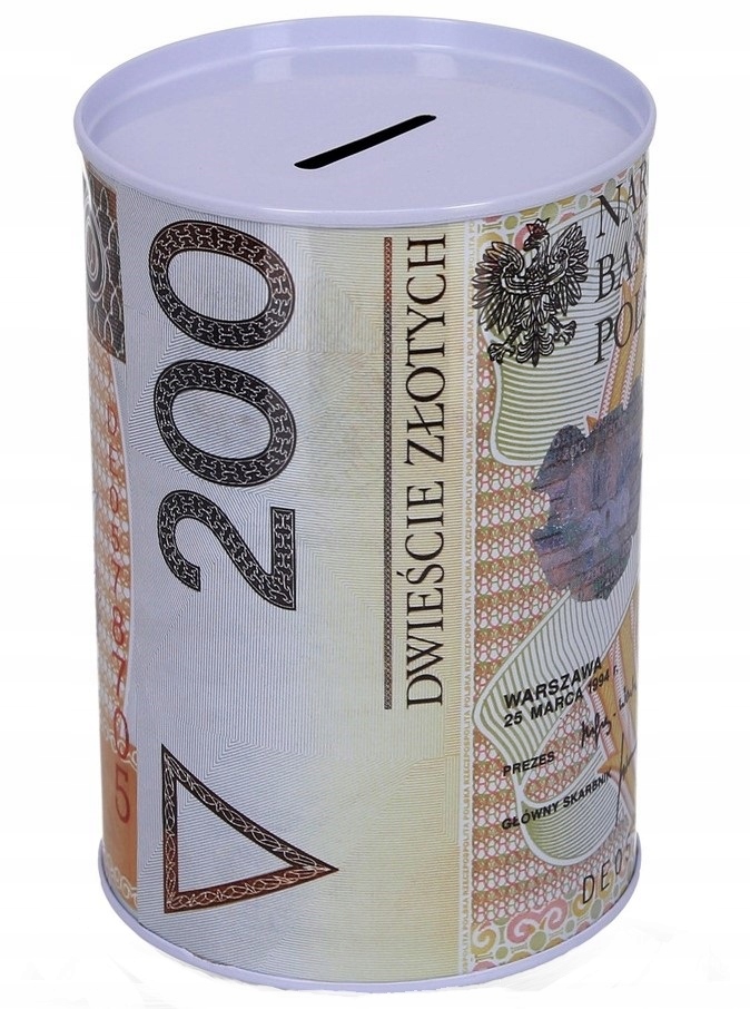 

Skarbonka Puszka Metalowa 200zł 12,5/8cm