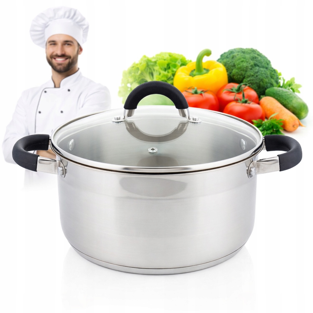 Garnek Indukcja Na Indukcję 4L 22CM Z Pokrywką Pokrywą Nierdzewny Jakość