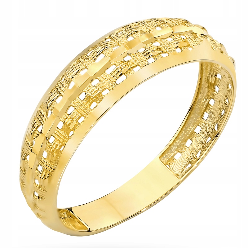 Zlatý Prstýnek Ažurový snubní prsten ryzosti 585 14k zdobený mřížkou vel.15