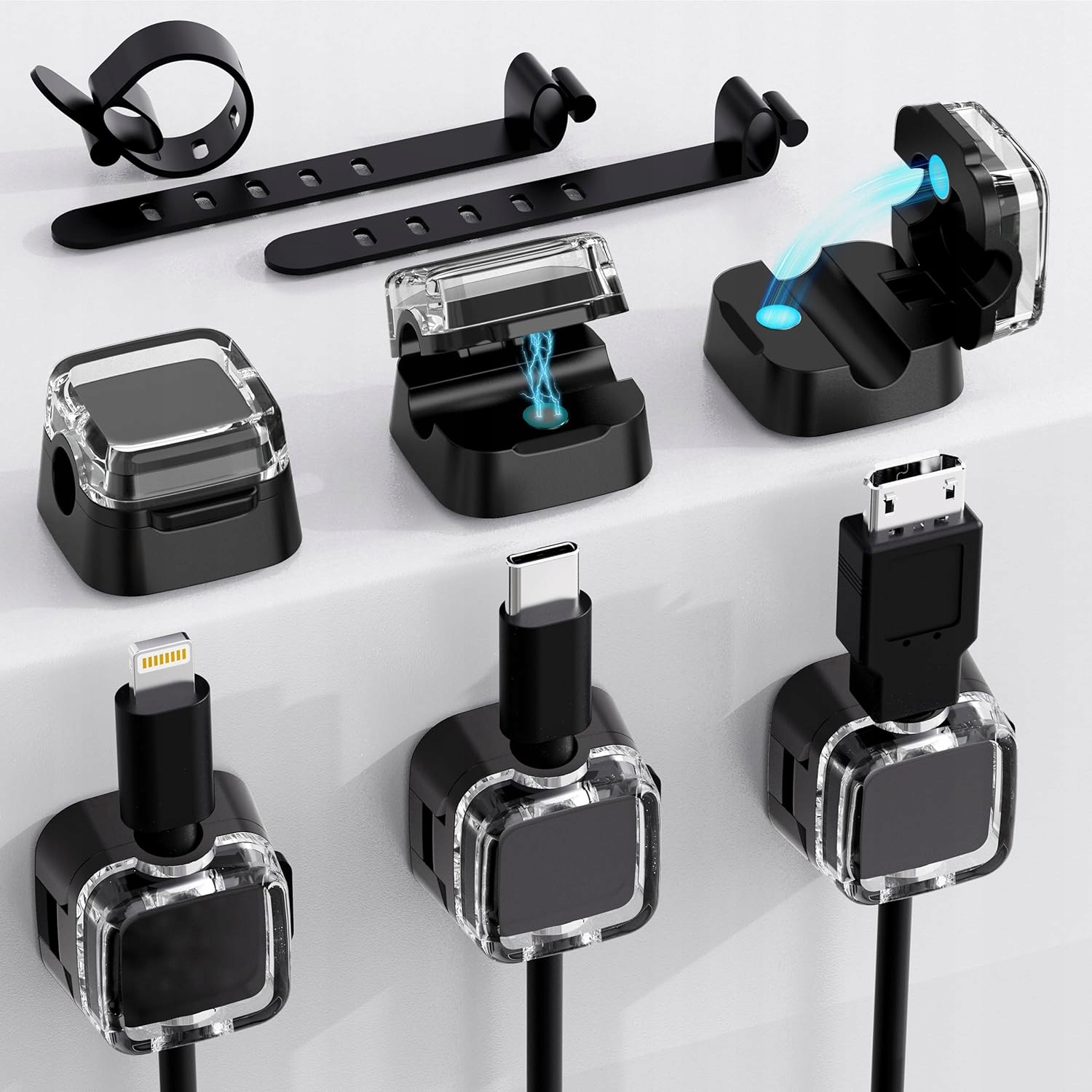 Organizér na kabely magnetický, nastavitelný, samolepicí Mhyaludo 6 s