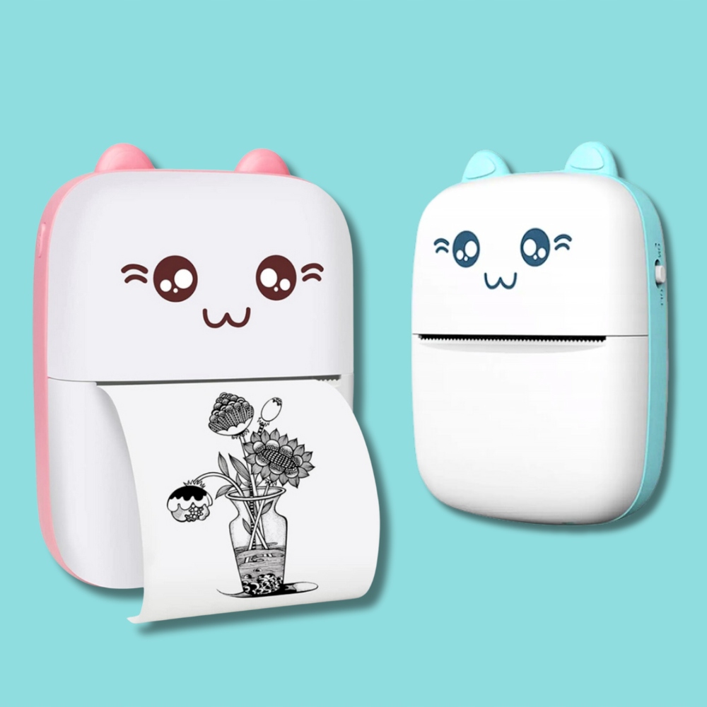 DRUKUŚ MINI DRUKARKA ETYKIET TERMICZNA PRZENOŚNA + 11 ROLEK Stan opakowania oryginalne