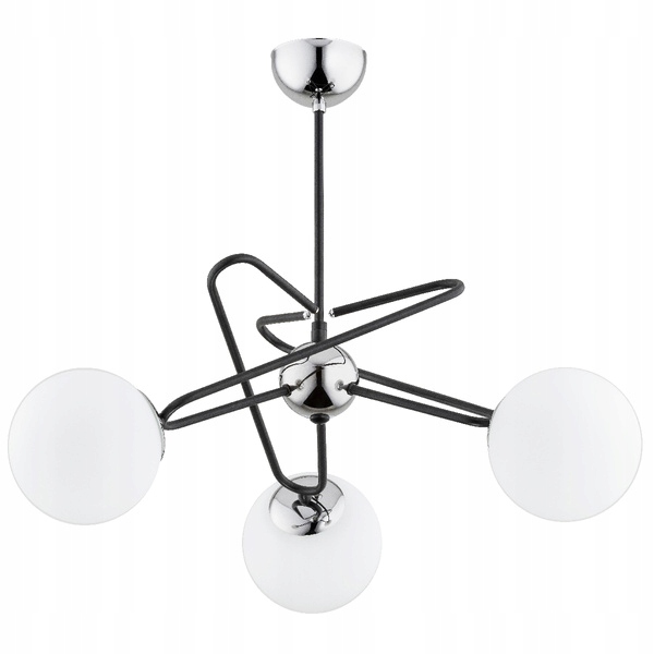 Stropná lampa trojitá čierna chrómová sklenené biele gule do obývačky Alfa