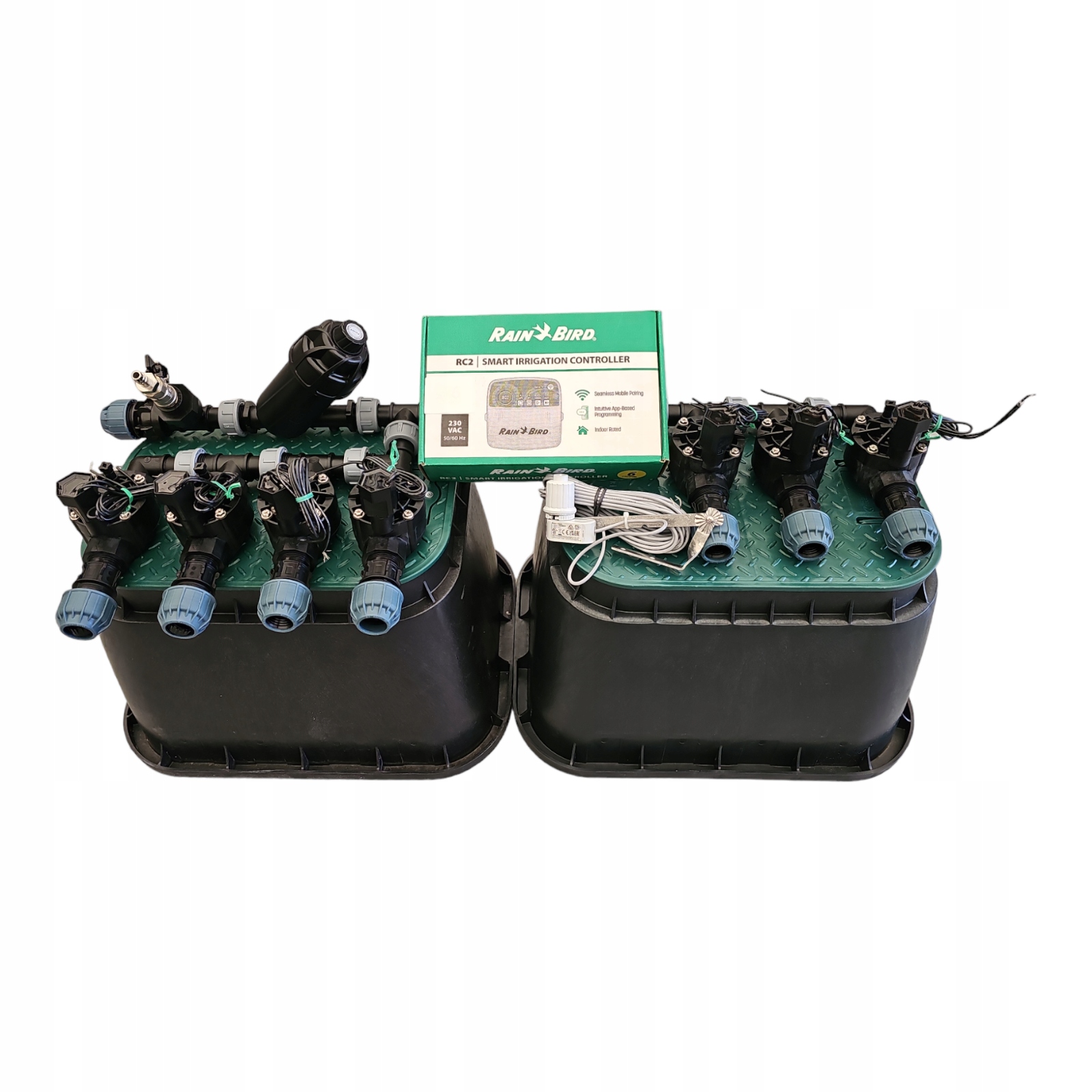 Zestaw Rain Bird Hv 7 sekcji z filtrem RC2 WiFi Czujnik 2 Studzienki Pe 25