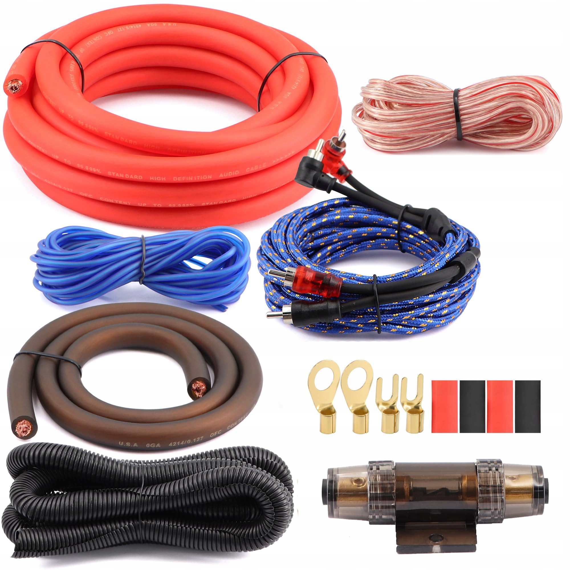 Zestaw przewodów car audio 800W 8GA Cca Rca do wzmacniacza subwoofera