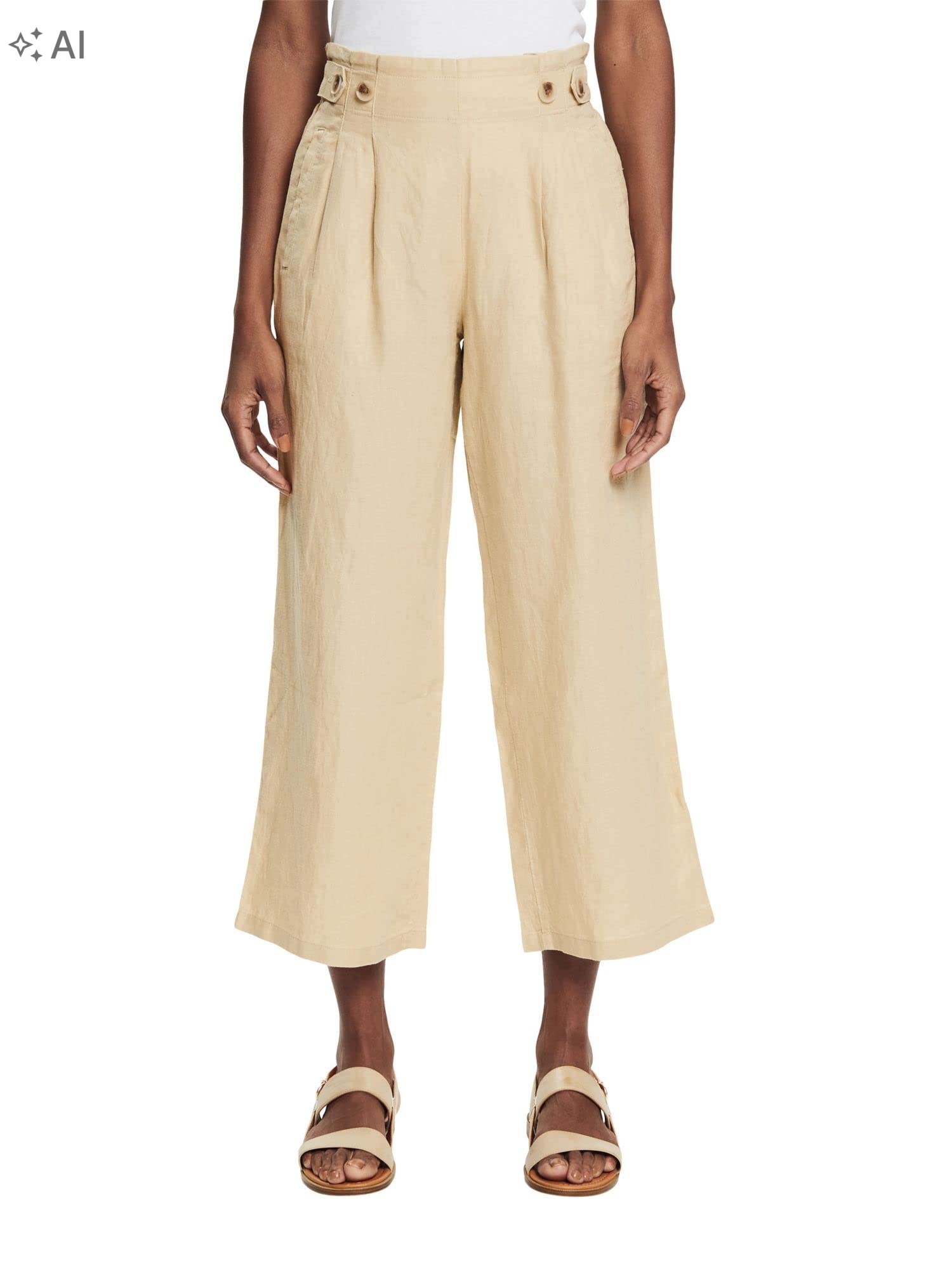 Esprit Lněné Culottes Béžové S Vysokým Pasem Dámské 30/26 7GA