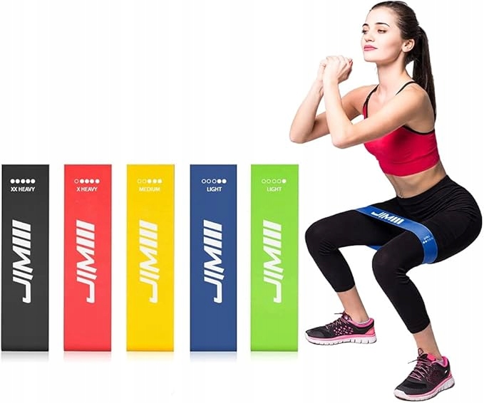 Zestaw 5 elastycznych oporowych do ćwiczeń opasek fitness 5 poziomów oporu