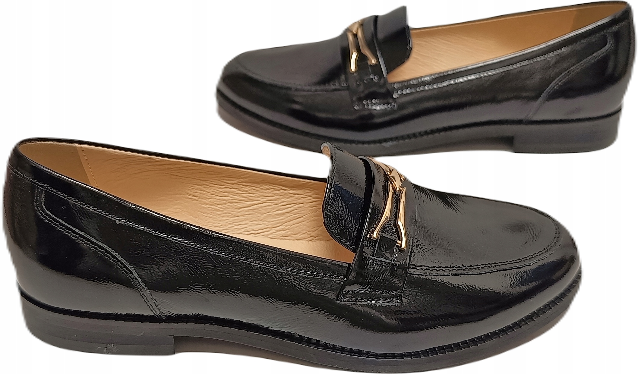 Lakované mokasíny z kůže Bioeco by Arka 6542 černá r40