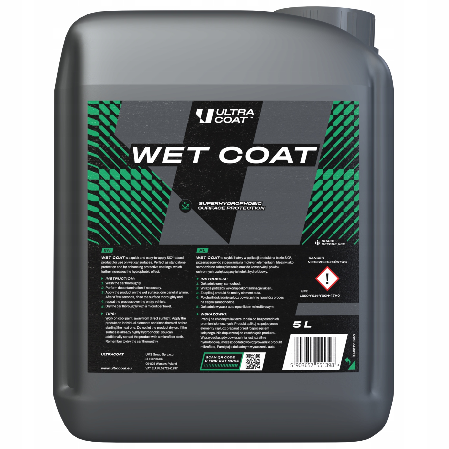 Ultracoat Wet Coat Hydrofóbna vrstva na báze SiO2 5L