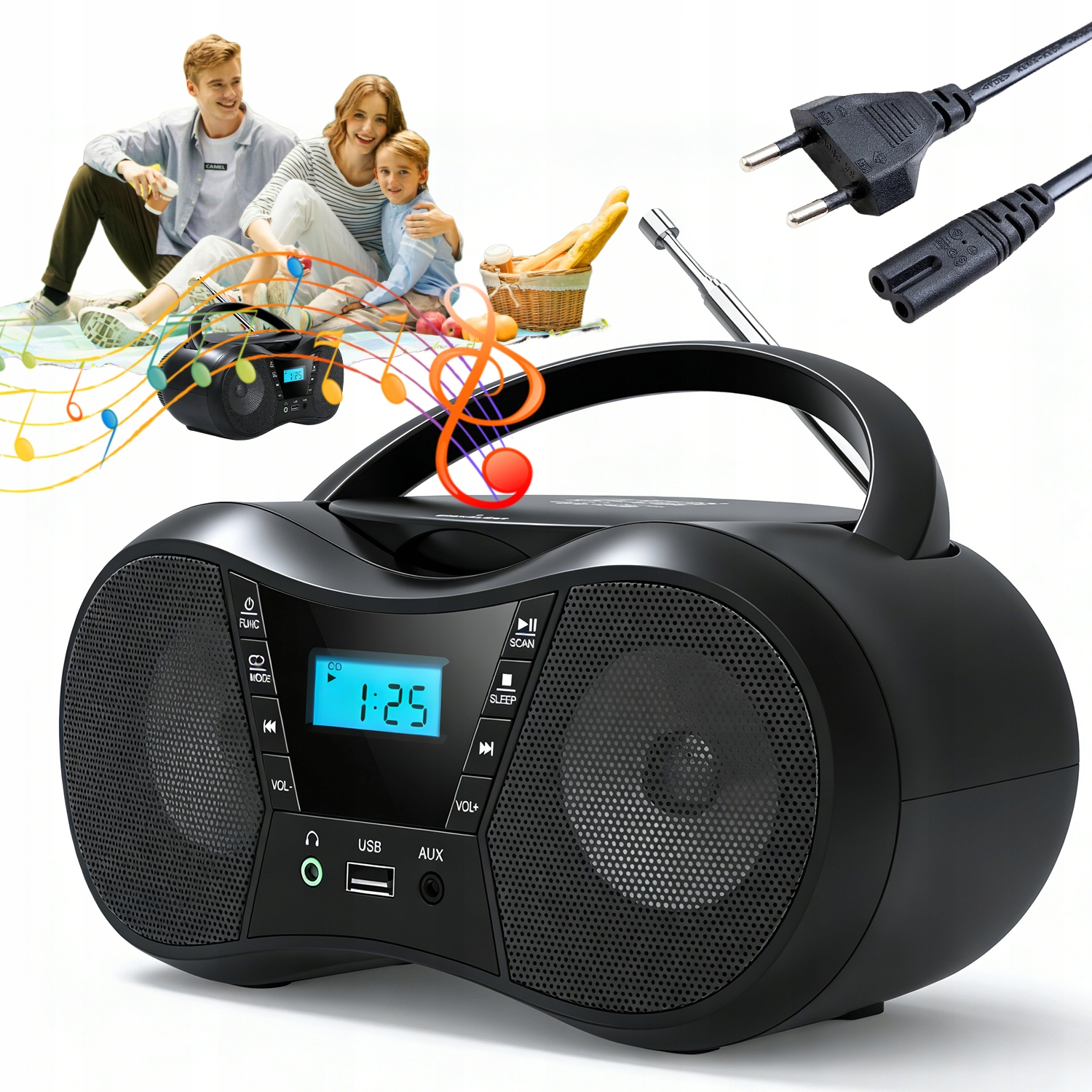 Radiopřehrávač CD Reproduktor Bluetooth Usb Černý Pro Počítač Černý