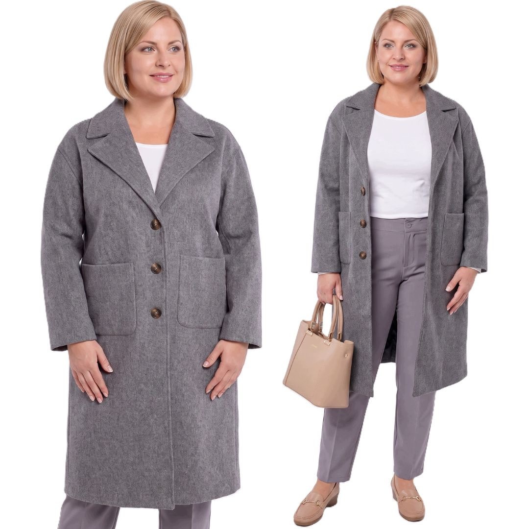 Šedý podzimní kabát plus size velikost 52
