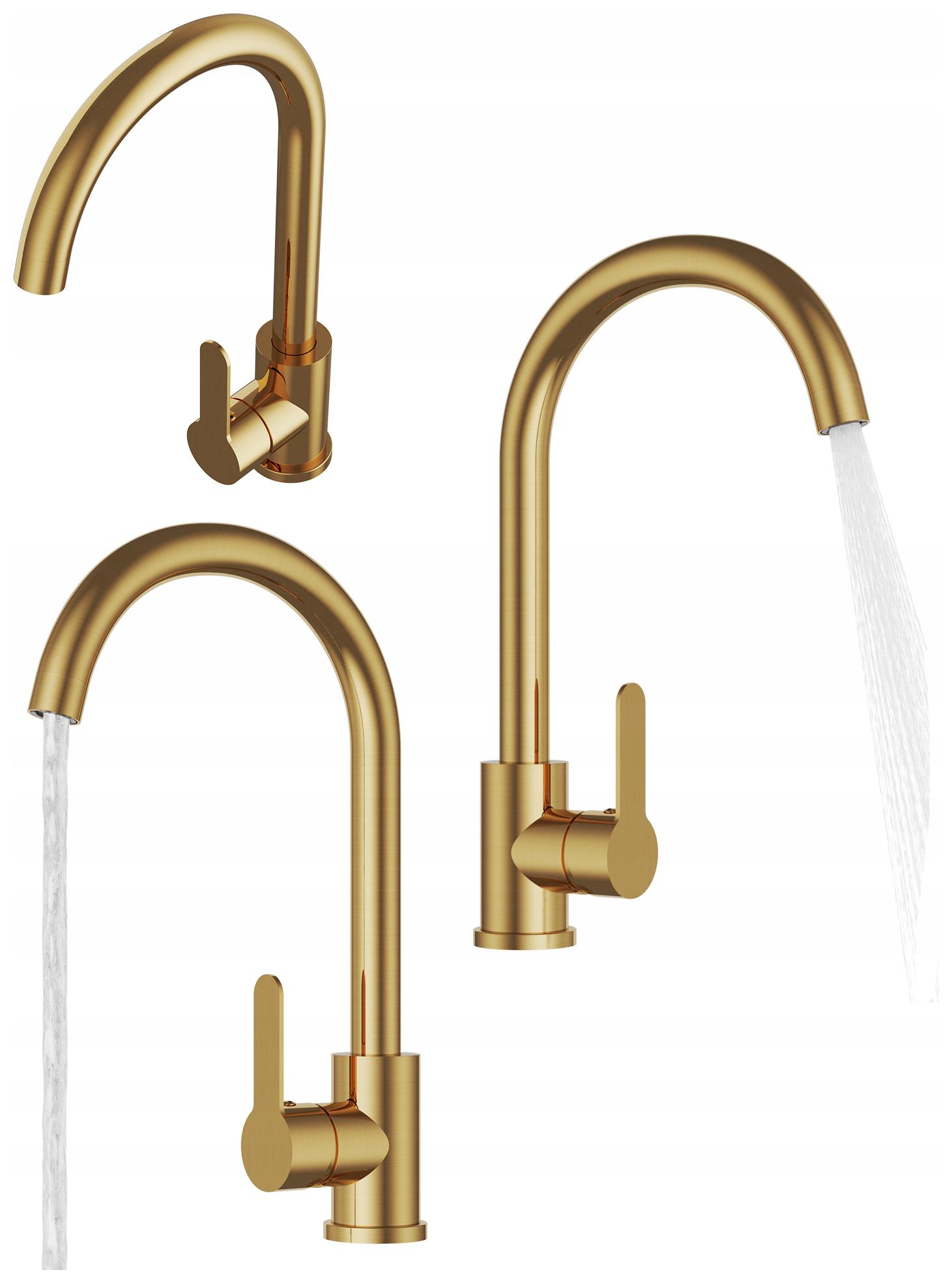 Kuchynská Batéria Brúsená Zlatom, Zaoblený Výtok Prestige Plus Kohútik