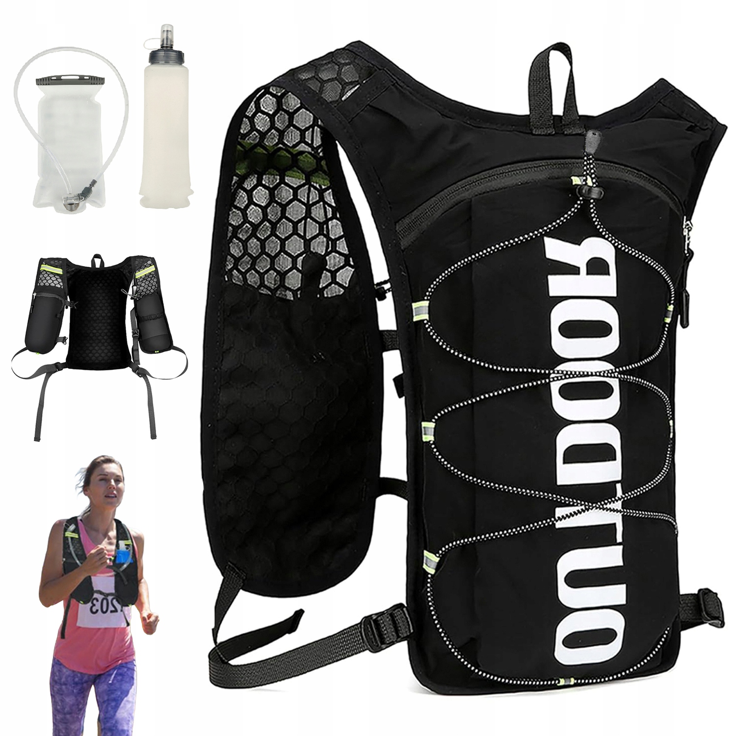 Kamizelka Do Biegania Rower Odblaskowa Plecak Kieszenie Na Butelkę 1.5L