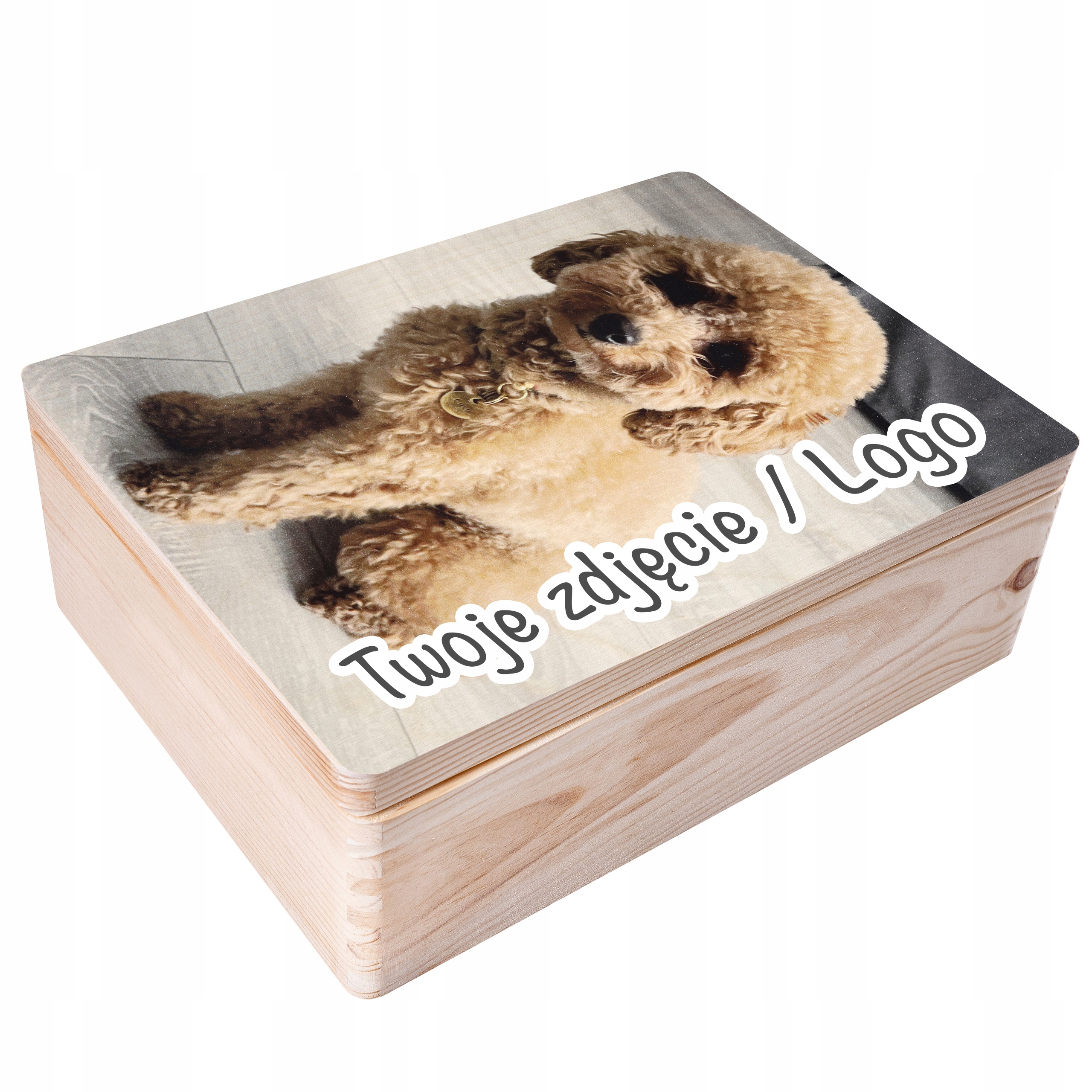 Pudełko z grawerem ze zdjęciem logo na urodziny druk uv 40x30x14cm