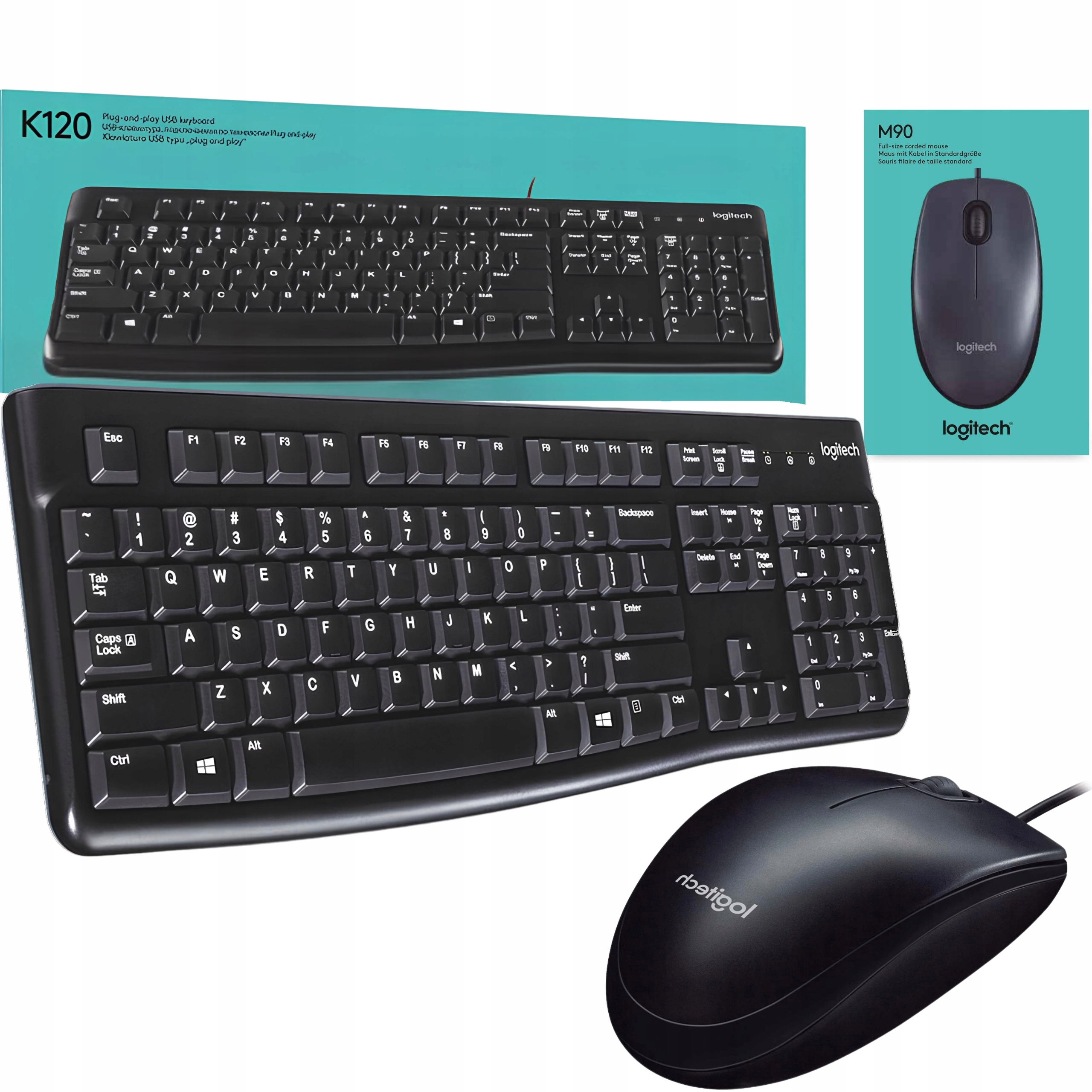ZESTAW KLAWIATURA + MYSZ LOGITECH PRZEWODOWA DO KOMPUTERA PRACY UNIWERSALNA
