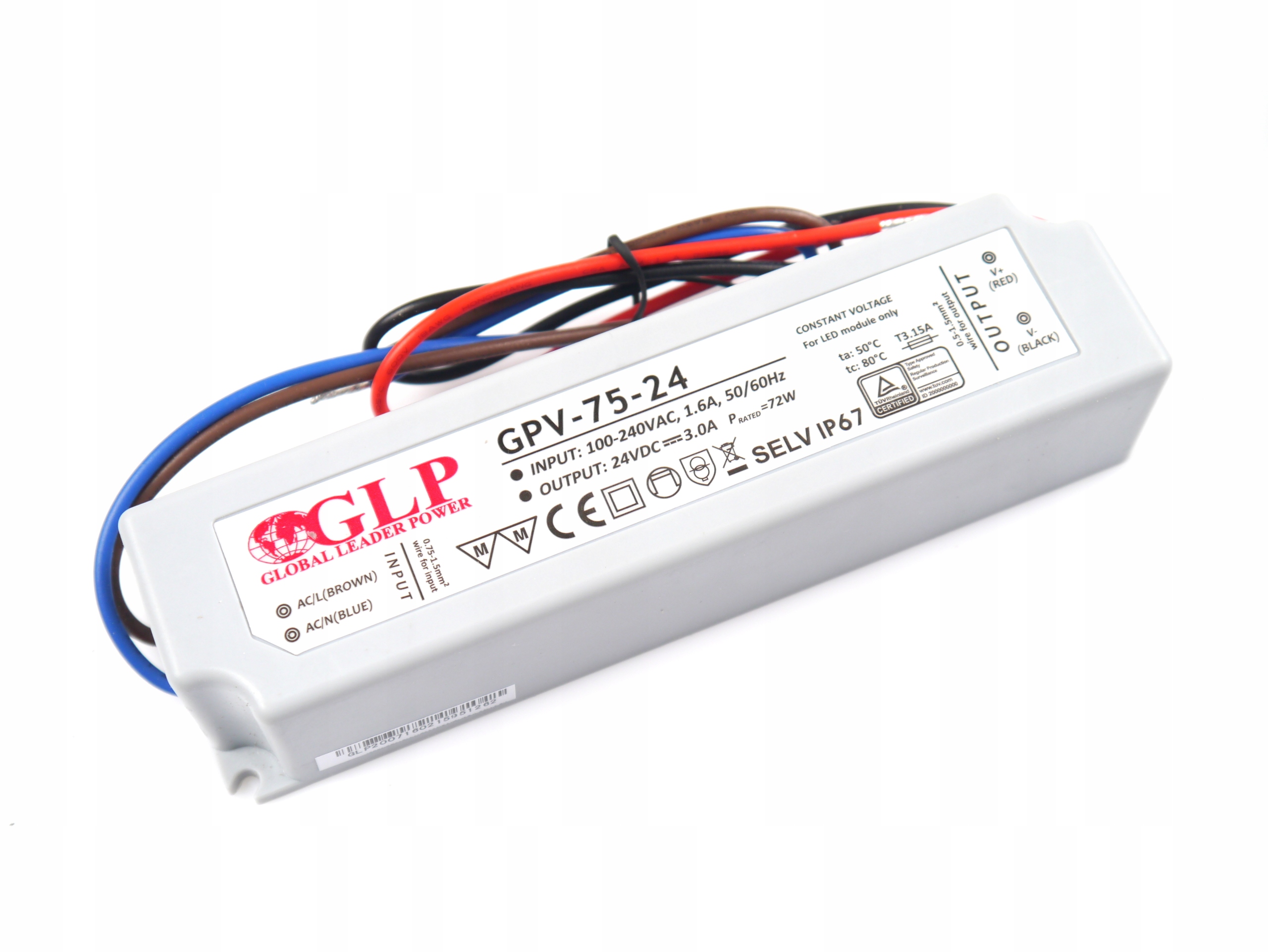 Zasilacz Led 24V DC 230V Ac Glp GPV-75-24 75W 3A IP67