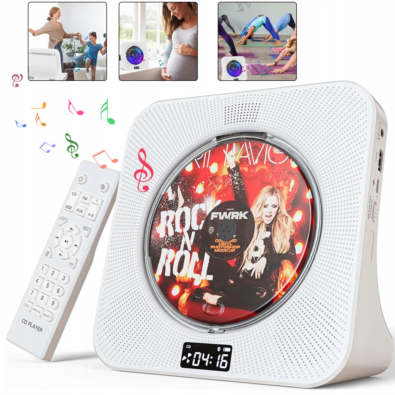 Přenosný CD Přehrávač Bluetooth Reproduktor Dárek 5 Režimů S Dálkovým Ovládáním Časovače
