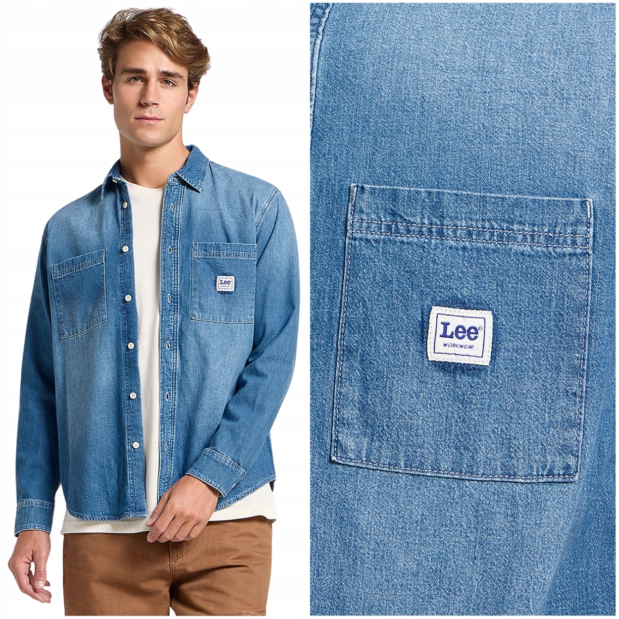 Lee Workwear Shirt 2.0 Mid Denim volná pánská džínová košile M