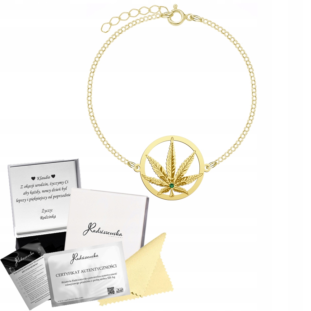 Zlatý náramek Marihuana Konopný List Řetízek Gravírování Narozeniny Šperky