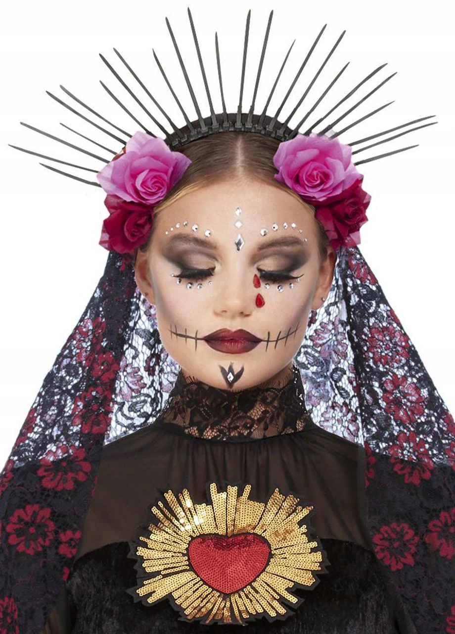 Karnevalová čelenka na Halloween Dia De Los Muertos Závoj Černá